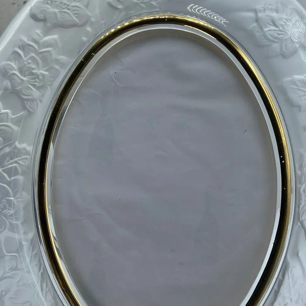 Vintage Crystal Clear Signature frosted floral heavy oval frame 5X7 picture